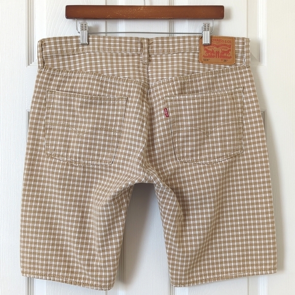 Levi's 504 Classic Checkered Plaid Regular Fit Jean Shorts Tan Brown White 38 - Picture 10 of 12